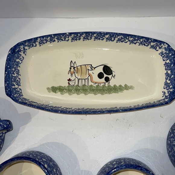 Molly Dallas Blue Spatterware Four Bowls One Tray - Picture 3 of 8